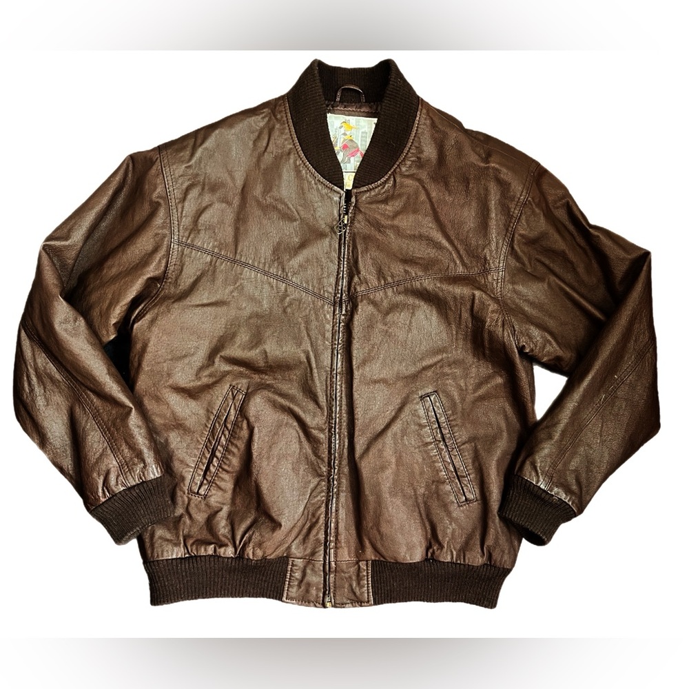 Vintage urban cowboy brown leather bomber